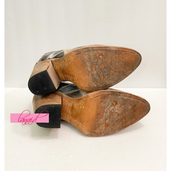 Freebird by Steven Steel Leather Ankle Boots Patched Distressed Western Booties - Picture 10 of 14